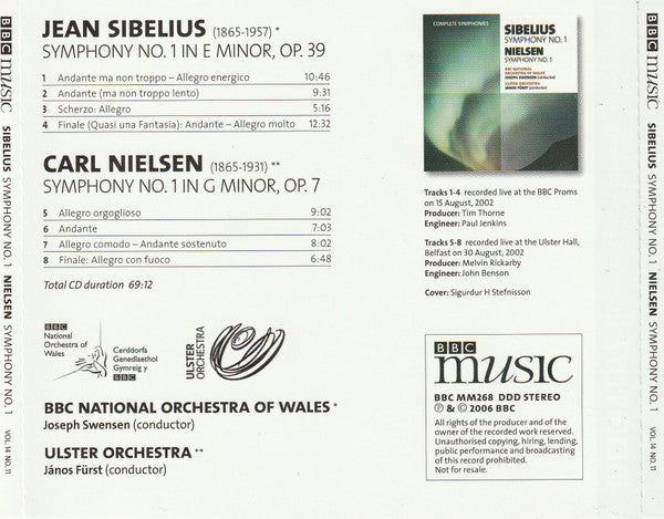 Jean Sibelius, Carl Nielsen, BBC National Orchestra Of Wales, Joseph Swensen, Ulster Orchestra, János Fürst : Symphony No.1 / Symphony No.1 (CD, Album)