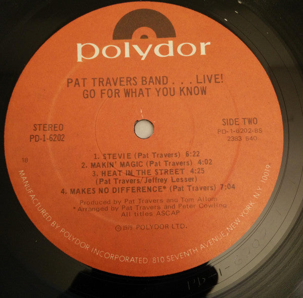 Pat Travers Band : Live! Go For What You Know (LP, Album, 18 )