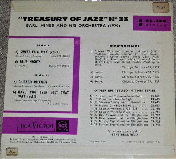 Earl Hines And His Orchestra : Treasury Of Jazz No. 33  (7", EP, Mono)