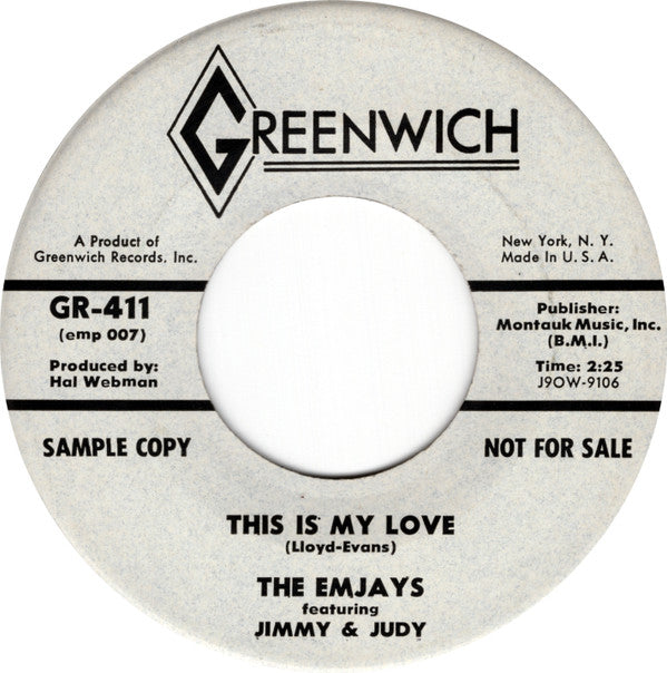 The Emjays : This Is My Love (7", Single, Promo)