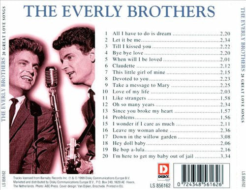 Everly Brothers : 20 Great Love Songs (CD, Comp)