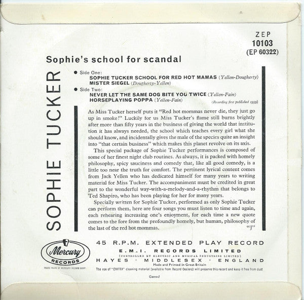 Sophie Tucker : Sophie's School For Scandal (7", EP)