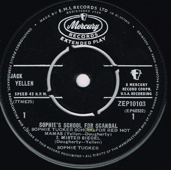 Sophie Tucker : Sophie's School For Scandal (7", EP)