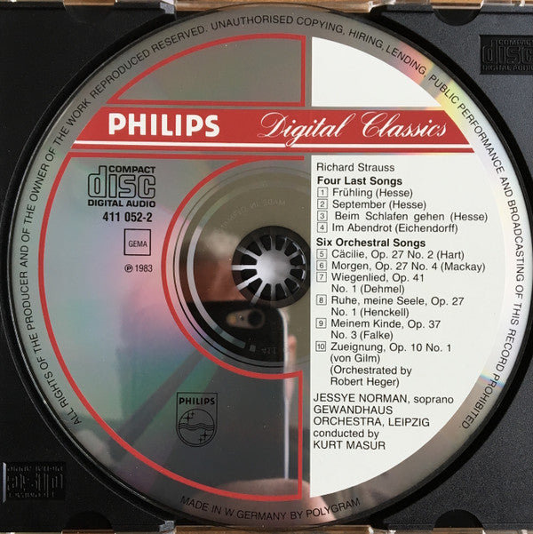 Richard Strauss, Jessye Norman / Gewandhausorchester Leipzig / Kurt Masur : Vier Letzte Lieder / 6 Orchesterlieder (CD, Album)