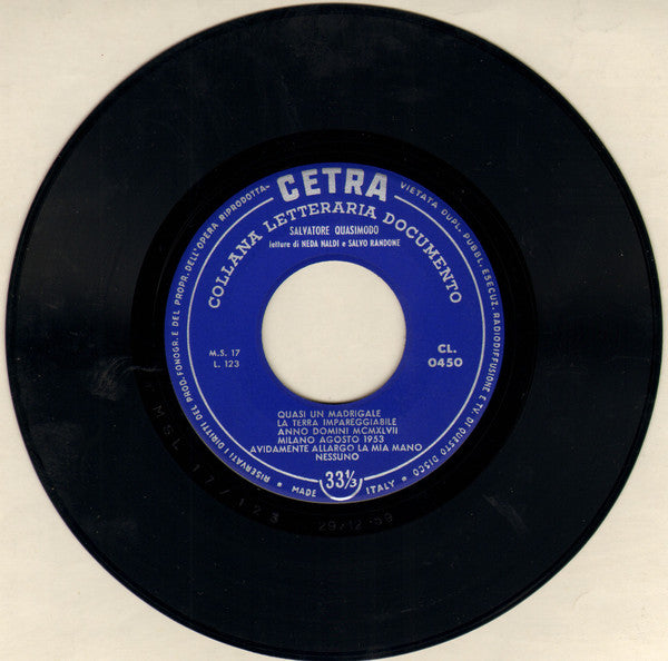 Neda Naldi, Salvo Randone : Quasimodo Premio Nobel (7", RE)