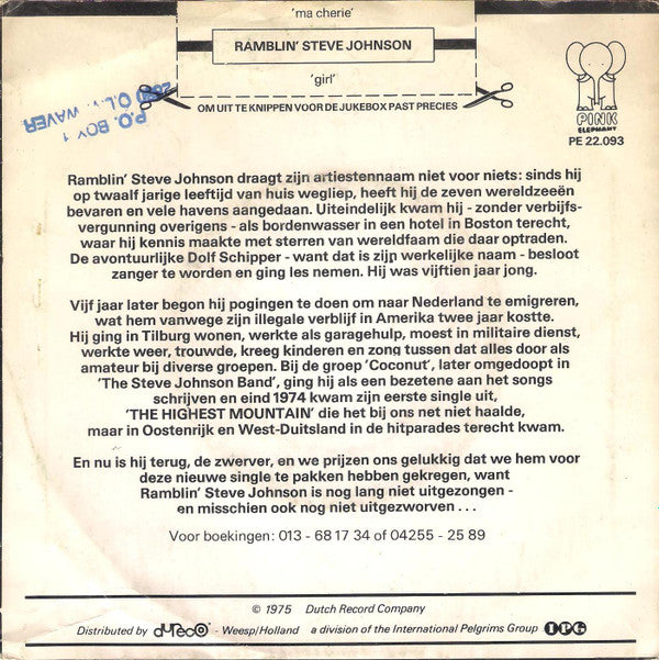 Ramblin' Steve Johnson : Ma Cherie (7", Single)