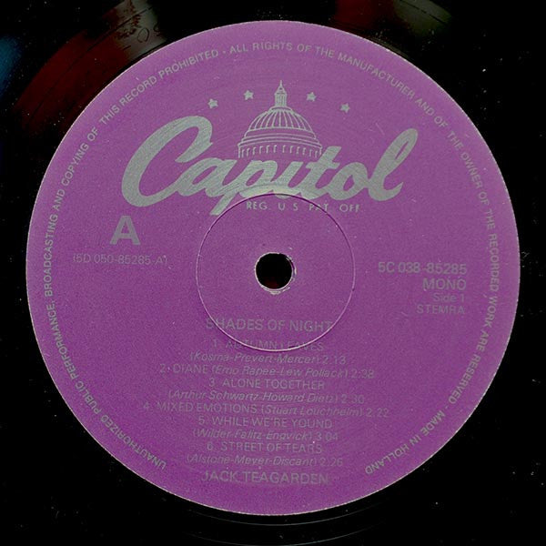 Jack Teagarden : Shades Of Night (LP, Album, Mono, RE)