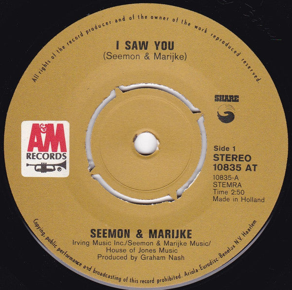 Seemon & Marijke : I Saw You / The Son Of America (7", Single)