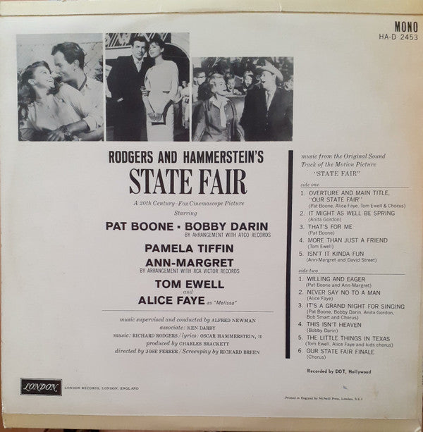 Rodgers & Hammerstein - Pat Boone / Bobby Darin / Pamela Tiffin / Ann Margret / Tom Ewell / Alice Faye : State Fair (LP, Album, Mono)