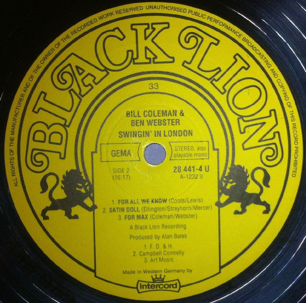 Bill Coleman (2) / Ben Webster : Swingin' In London (LP, Album)