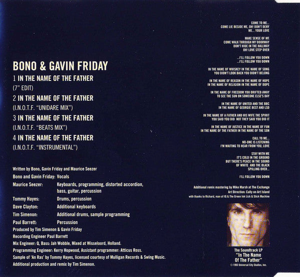 Bono & Gavin Friday : In The Name Of The Father (CD, Maxi)