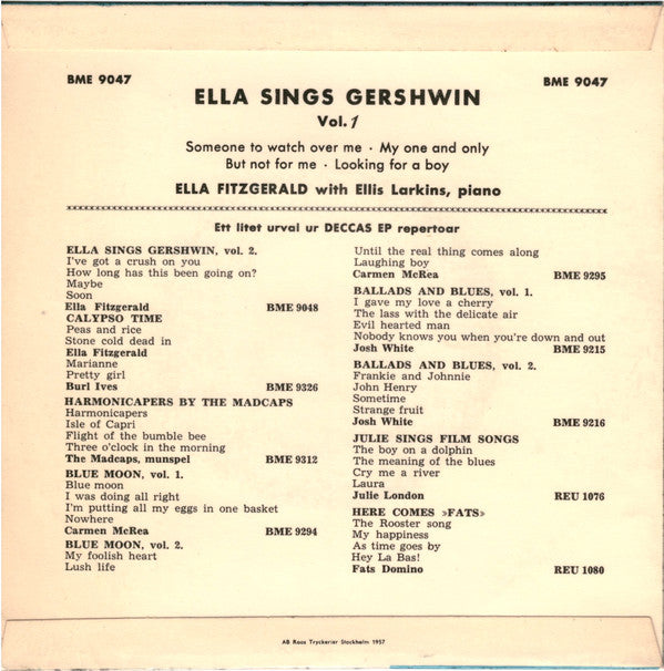 Ella Fitzgerald : Ella Sings Gershwin, vol. 1 (7", EP, Mono)