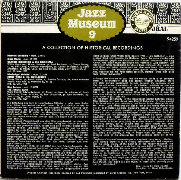 Carroll Dickerson - Jimmy Wade - The Jungle Band (3) : Carroll Dickerson, Jimmy Wade, The Jungleband 1928/29 (7", EP, Comp, Mono)