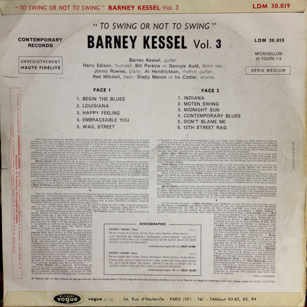 Barney Kessel : Vol. 3, To Swing Or Not To Swing (LP, Album, Mono)