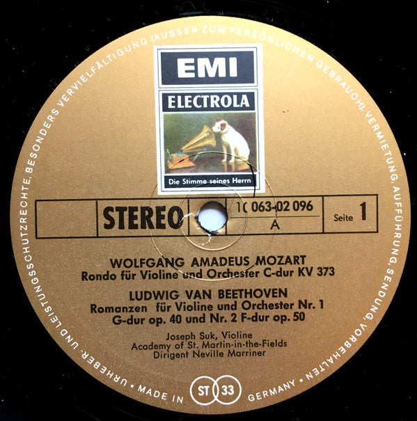 Wolfgang Amadeus Mozart / Ludwig van Beethoven / Franz Schubert - Josef Suk, Sir Neville Marriner, The Academy Of St. Martin-in-the-Fields : Rondo C - Dur KV 373 /  Adagio E - dur KV 261 / Romanzen Nr. 1 G - dur Und Nr. 2 F - dur / Rondo A - dur D. 438 (LP, RE)