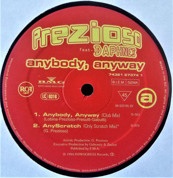 Prezioso Feat. Daphnes : Anybody, Anyway (12")