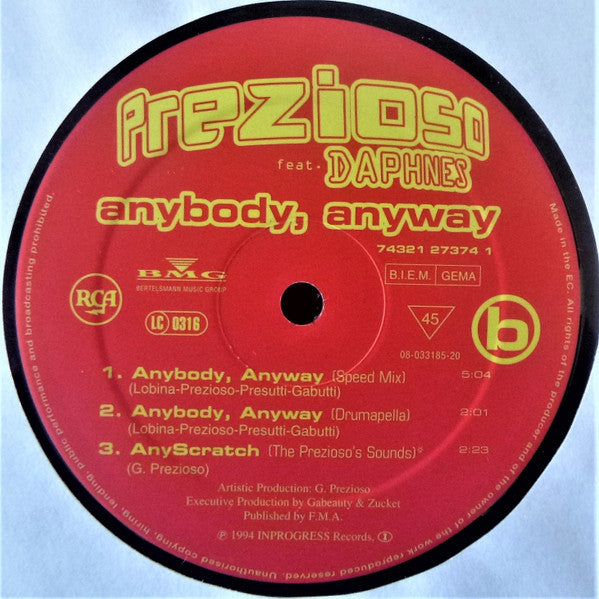 Prezioso Feat. Daphnes : Anybody, Anyway (12")