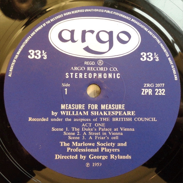 William Shakespeare : Measure For Measure (4xLP, RP + Box)