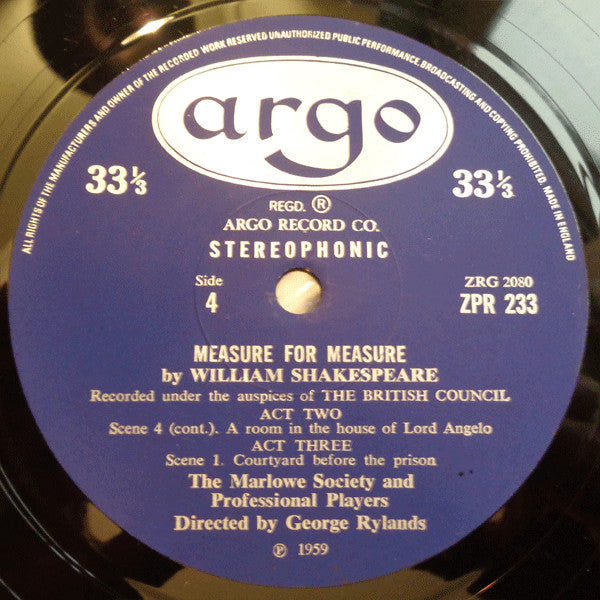 William Shakespeare : Measure For Measure (4xLP, RP + Box)