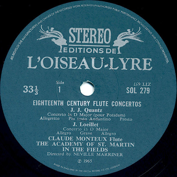 Claude Monteux - The Academy Of St. Martin-in-the-Fields Directed By Sir Neville Marriner : 18th Century Flute Concertos (LP, Album)