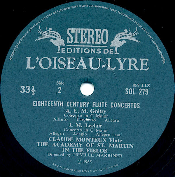 Claude Monteux - The Academy Of St. Martin-in-the-Fields Directed By Sir Neville Marriner : 18th Century Flute Concertos (LP, Album)