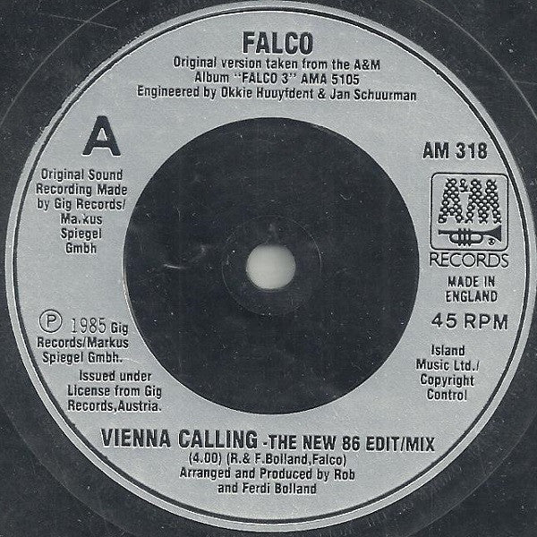 Falco : Vienna Calling (86 Edit / Mix) (7", Single, Sil)
