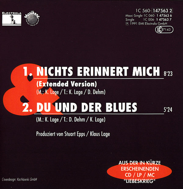Klaus Lage Band : Nichts Erinnert Mich (CD, Maxi)