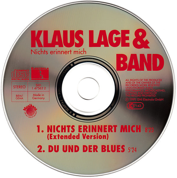 Klaus Lage Band : Nichts Erinnert Mich (CD, Maxi)