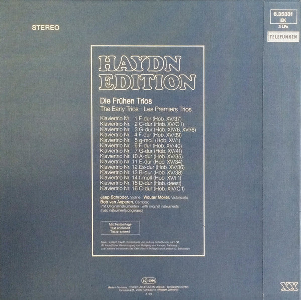 Joseph Haydn : Haydn Edition XX Die Frühen Trios,  The Early Trios, Les Premiers Trios (3xLP, RP + Box)