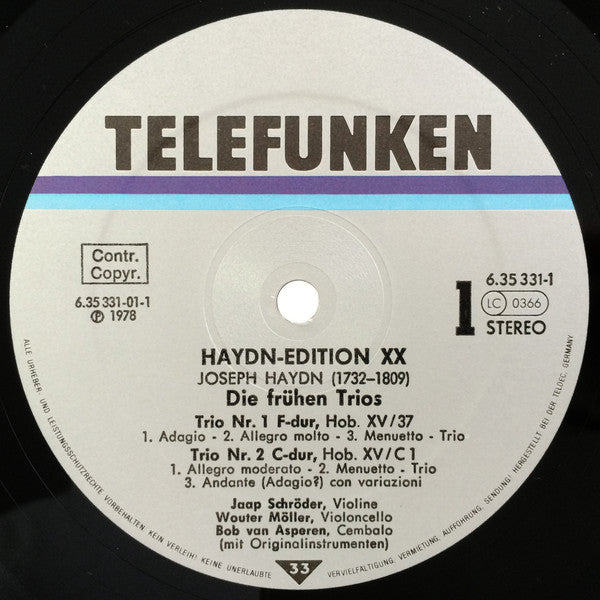 Joseph Haydn : Haydn Edition XX Die Frühen Trios,  The Early Trios, Les Premiers Trios (3xLP, RP + Box)