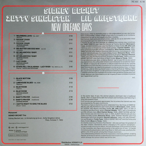 Sidney Bechet, Lil Hardin-Armstrong, Zutty Singleton : New Orleans Days (LP)