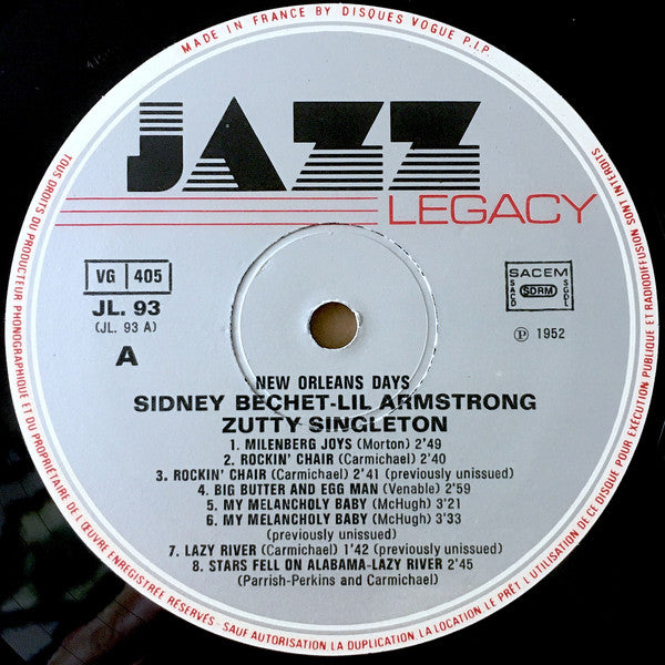 Sidney Bechet, Lil Hardin-Armstrong, Zutty Singleton : New Orleans Days (LP)