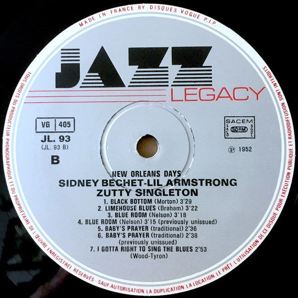 Sidney Bechet, Lil Hardin-Armstrong, Zutty Singleton : New Orleans Days (LP)