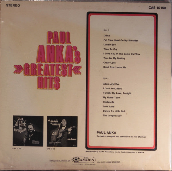 Paul Anka : Paul Anka's Greatest Hits (LP, Comp)