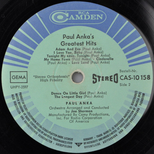 Paul Anka : Paul Anka's Greatest Hits (LP, Comp)
