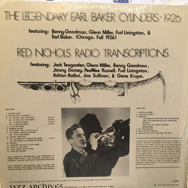 Earl Baker (3), Red Nichols : The Legendary Earl Baker Cylinders 1926 - Red Nichols Radio Transcriptions 1929-30 (LP, Comp)
