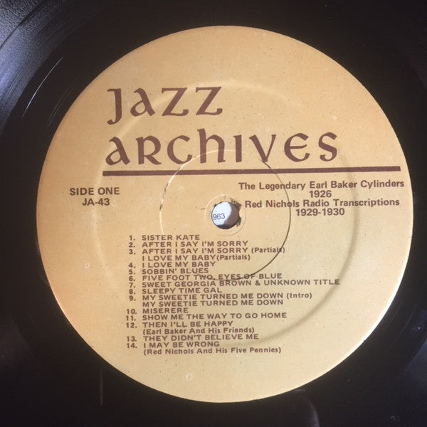 Earl Baker (3), Red Nichols : The Legendary Earl Baker Cylinders 1926 - Red Nichols Radio Transcriptions 1929-30 (LP, Comp)