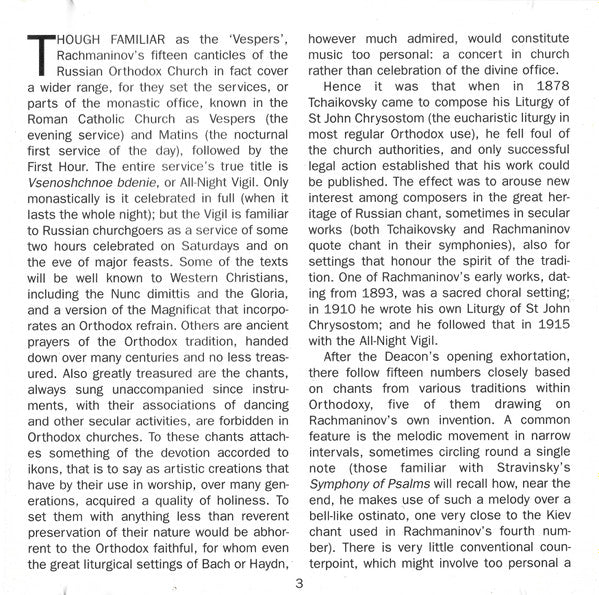 Sergei Vasilyevich Rachmaninoff / The King's College Choir Of Cambridge, Stephen Cleobury : Vespers (CD)