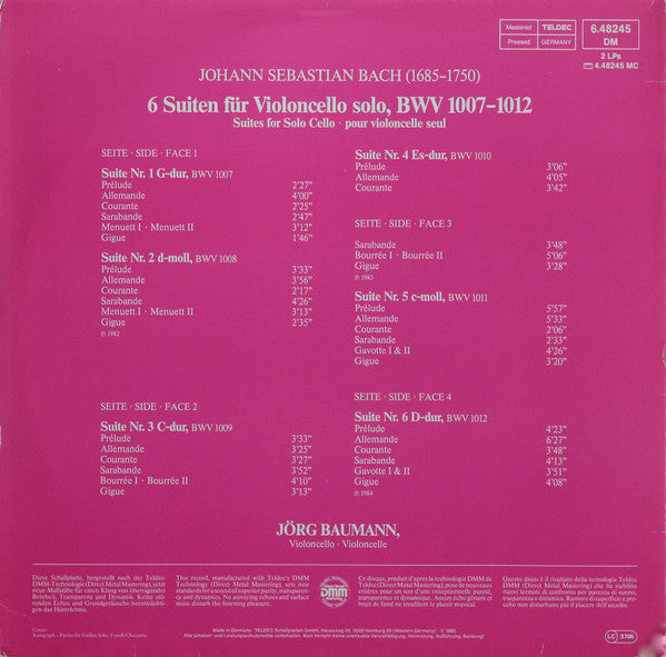 Johann Sebastian Bach - Jörg Baumann : Die Suiten Für Violoncello Solo (LP, Album, RE + LP, Album, RE + Comp, S/Edition)