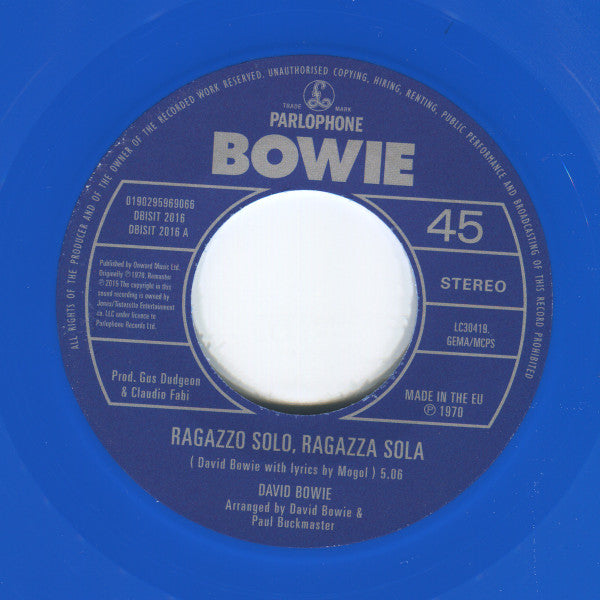 David Bowie : Ragazzo Solo–Ragazza Sola (Versione Italiana Di "Space Oddity") (7", Single, Mono, Ltd, RE, RM, Blu)