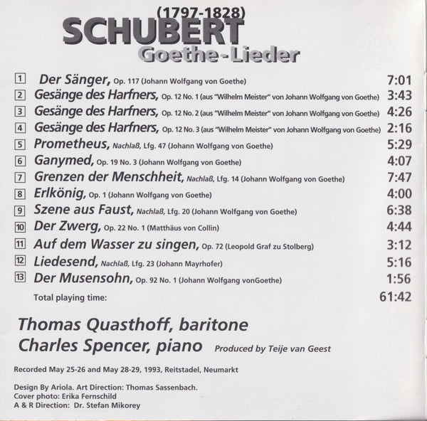 Franz Schubert, Thomas Quasthoff, Charles Spencer (2) : Goethe-Lieder (CD)