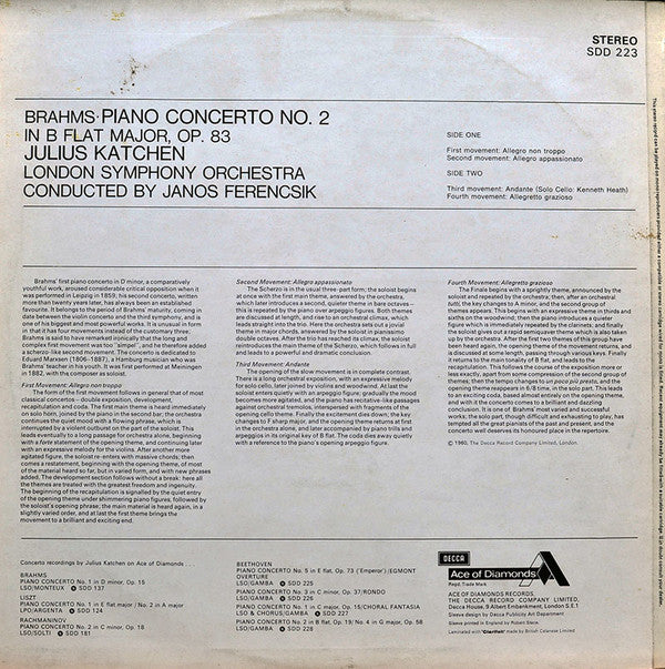 Johannes Brahms / Julius Katchen, London Symphony Orchestra, János Ferencsik : Piano Concerto No. 2 (LP, Album, RE)