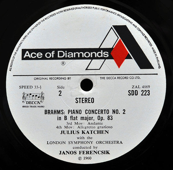 Johannes Brahms / Julius Katchen, London Symphony Orchestra, János Ferencsik : Piano Concerto No. 2 (LP, Album, RE)