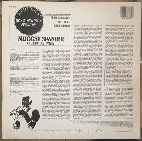 Muggsy Spanier And His Ragtimers : Nick's-New York, April, 1944 (LP, Album, Mono)