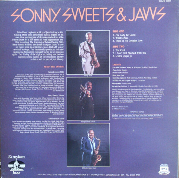 Sonny Stitt, Harry Edison And Eddie "Lockjaw" Davis : Sonny, Sweets & Jaws (LP, Album)