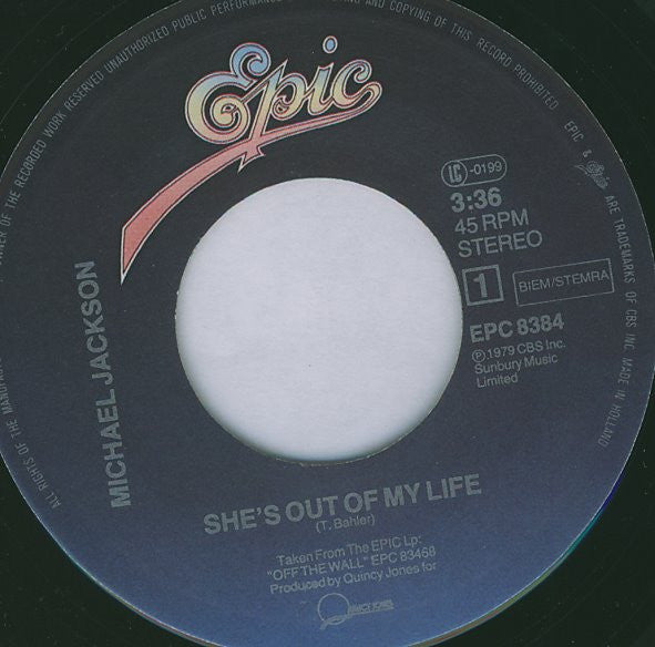 Michael Jackson : She's Out Of My Life (7", Single)
