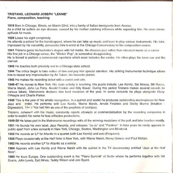 Lennie Tristano : Requiem (CD, Album, RE)