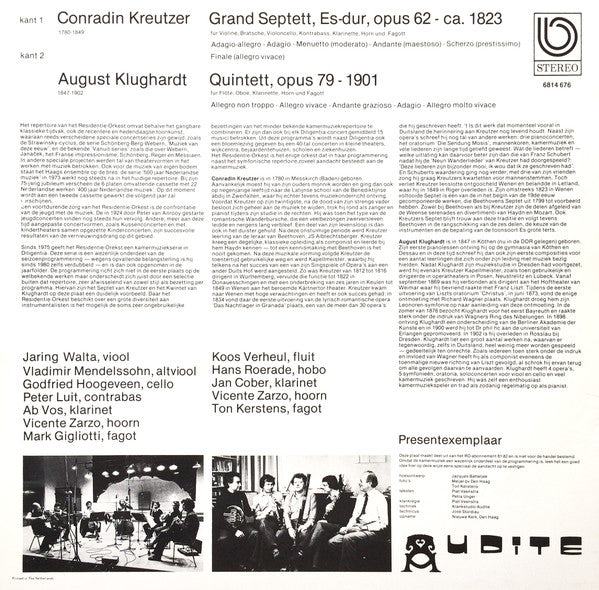 Residentie Orkest - Konradin Kreutzer, August Klughardt : Kreutzer Septett - Klughardt Quintett (LP, Album, Club)
