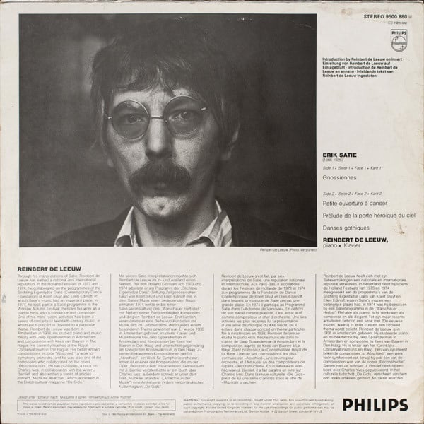 Erik Satie, Reinbert de Leeuw : Early Piano Works Vol./Folge 1 (LP, Album, RE)