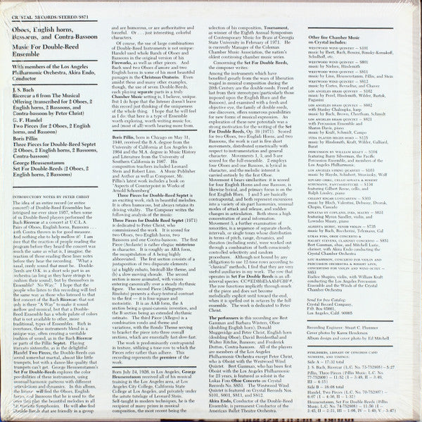 George Heussentamm, Georg Friedrich Händel, Boris Pillin, Johann Sebastian Bach : English Horns, Oboes, Bassoons, Contra-Bassoons Play Music For Double Reed Ensemble (LP)